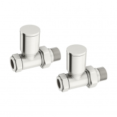 Heatwave Round Brushed Nickel Straight Radiator Valves Pair