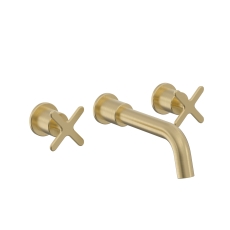 Heritage Salcombe 3-Hole Wall Mounted Basin Mixer Tap - Brushed Brass