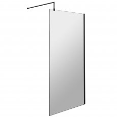 Hudson Reed Wet Room Screen with Black Support Bar 1100mm Wide - 8mm Glass