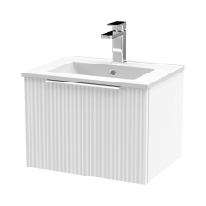 Hudson Reed Fluted Wall Hung 1-Drawer Vanity Unit with Basin 2 500mm Wide - Satin White