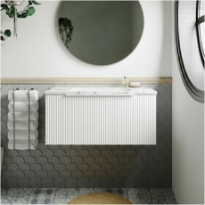 Hudson Reed Fluted 800mm 1-Drawer Wall Hung Vanity Unit with Countertop
