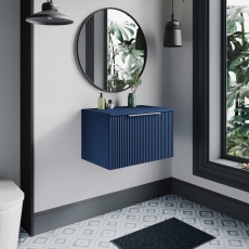 Hudson Reed Fluted Wall Hung 1-Drawer Vanity Unit with Worktop 600mm Wide - Satin Blue