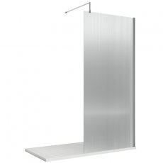Hudson Reed Fluted Polished Chrome Profile Wet Room Screen with Support Bar 800mm Wide - 8mm Glass
