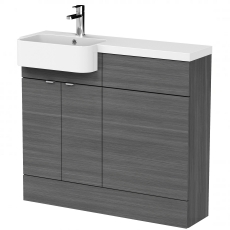 Hudson Reed Fusion LH Combination Unit with Round Semi Recessed Basin 1000mm Wide - Anthracite Woodgrain
