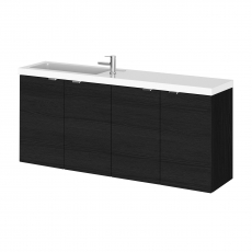 Hudson Reed Fusion Compact Wall Hung 4-Door Vanity Unit with Polymarble Basin 1000mm Wide - Charcoal Black Woodgrain