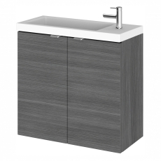 Hudson Reed Fusion Wall Hung 2-Door Vanity Unit with Compact Basin 600mm Wide - Anthracite Woodgrain
