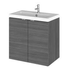 Hudson Reed Fusion Wall Hung 2-Door Vanity Unit with Basin 600mm Wide - Anthracite Woodgrain