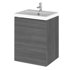 Hudson Reed Fusion Wall Hung 1-Door Vanity Unit with Basin 400mm Wide - Anthracite Woodgrain