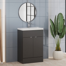 Hudson Reed Fusion Floor Standing Vanity Unit with Basin 600mm Wide - Gloss Grey