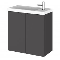 Hudson Reed Fusion Wall Hung 2-Door Vanity Unit with Compact Basin 500mm Wide - Gloss Grey