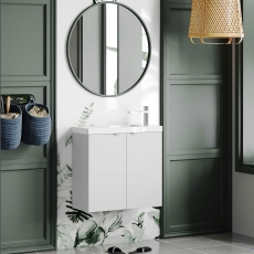 Hudson Reed Fusion Wall Hung 2-Door Vanity Unit with Compact Basin 600mm Wide - Gloss Grey Mist