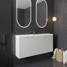 Hudson Reed Fusion Wall Hung 4-Door Vanity Unit with Compact Basin 1200mm Wide - Gloss Grey Mist