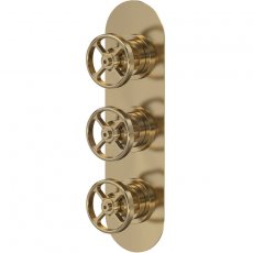 Nuie Revolution Concealed Shower Valve with Diverter Triple Handle - Brushed Brass
