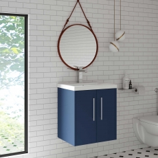 Hudson Reed Juno Wall Hung 2-Door Vanity Unit with Basin 2 500mm Wide - Electric Blue