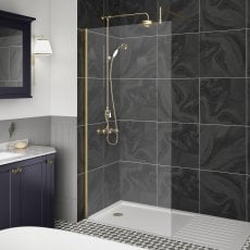 Hudson Reed Wet Room Screen with Brass Support Bar 700mm Wide - 8mm Glass