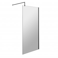 Hudson Reed Wet Room Screen with Black Support Bar 1000mm Wide - 8mm Glass