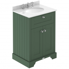 Hudson Reed Old London Floor Standing Vanity Unit with 3TH White Marble Top Basin 600mm Wide - Hunter Green