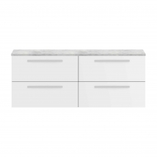 Hudson Reed Quartet Wall Hung 4-Drawer Double Vanity Unit with Grey Worktop 1440mm Wide - Gloss White