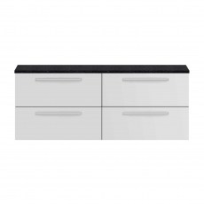 Hudson Reed Quartet Wall Hung 4-Drawer Double Vanity Unit with Sparkling Black Worktop 1440mm Wide - Gloss White