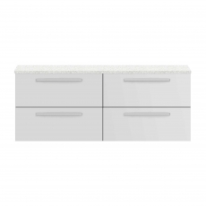 Hudson Reed Quartet Wall Hung 4-Drawer Double Vanity Unit with Sparkling White Worktop 1440mm Wide - Gloss White