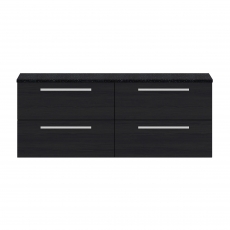 Hudson Reed Quartet Wall Hung 4-Drawer Double Vanity Unit with Sparkling Black Worktop 1440mm Wide - Charcoal Black Woodgrain