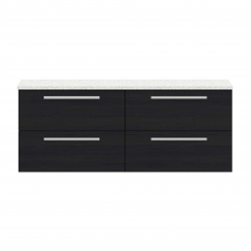 Hudson Reed Quartet Wall Hung 4-Drawer Double Vanity Unit with Sparkling White Worktop 1440mm Wide - Charcoal Black Woodgrain