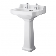 Hudson Reed Richmond Basin with Full Pedestal 560mm Wide - 2 Tap Hole
