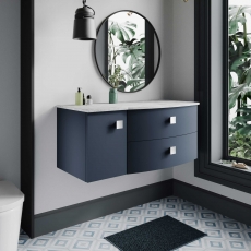 Hudson Reed Sarenna RH Wall Hung Vanity Unit with Grey Marble Top 1000mm Wide - Mineral Blue