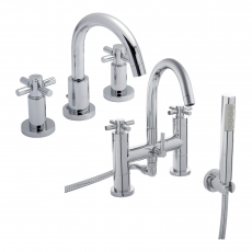 Hudson Reed Tec Crosshead 3-Hole Basin Mixer Tap and Bath Shower Mixer Tap - Chrome