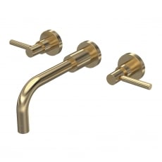 Hudson Reed Tec Lever 3-Hole Basin Mixer Tap Wall Mounted - Brushed Brass