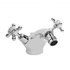 Hudson Reed Topaz Dome Collar Bidet Mixer Tap with Waste Crosshead Handle - White/Chrome