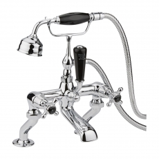 Hudson Reed Topaz Black Crosshead Bath Shower Mixer Tap with Shower Kit Dome Collar