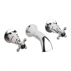 Hudson Reed Black Topaz Wall Mounted Crosshead 3-Hole Basin Mixer Tap - Chrome