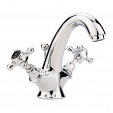 Hudson Reed Topaz Black Crosshead Mono Basin Mixer Tap Hexagonal Collar with Waste - Chrome