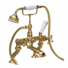 Hudson Reed Topaz Hexagonal Collar Bath Shower Mixer Tap with Shower Kit - Brushed Brass