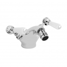 Hudson Reed Topaz Hexagonal Collar Bidet Mixer Tap with Waste Lever Handle - White/Chrome