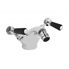 Hudson Reed Topaz Hexagonal Collar Bidet Mixer Tap with Waste Lever Handle - Black/Chrome