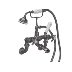 Hudson Reed Topaz Hexagonal Crosshead Bath Shower Mixer Tap Wall Mounted - Brushed Pewter