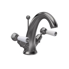 Hudson Reed Topaz Lever Mono Basin Mixer Tap Dual Handle with Pop Up Waste - Brushed Pewter