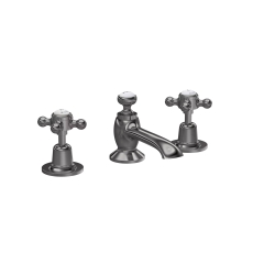Hudson Reed Topaz Dome 3-Hole Basin Mixer Tap Deck Mounted with Pop Up Waste - Brushed Pewter