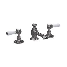 Hudson Reed Topaz 3 Hole Dual Lever Basin Mixer Tap with Pop Up Waste - Brushed Pewter