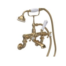 Hudson Reed Topaz Hexagonal Crosshead Bath Shower Mixer Tap Wall Mounted - Brushed Brass