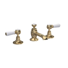 Hudson Reed Topaz 3 Hole Dual Lever Basin Mixer Tap with Pop Up Waste - Brushed Brass