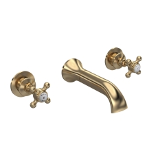 Hudson Reed Topaz Hexagonal Crosshead 3-Hole Bath Filler Tap Wall Mounted - Brushed Brass