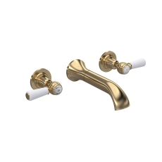 Hudson Reed White Topaz Wall Mounted Lever 3-Hole Basin Mixer Tap - Brushed Brass