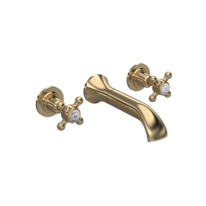 Hudson Reed White Topaz Wall Mounted Crosshead 3-Hole Basin Mixer Tap - Brushed Brass