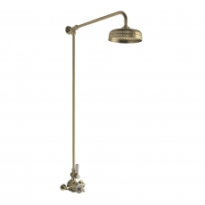 Hudson Reed Topaz Thermostatic Exposed Shower Mixer and Rigid Riser Kit with Fixed Head - Brushed Brass