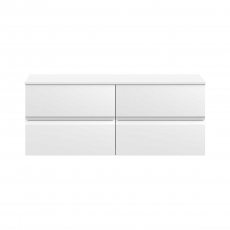 Hudson Reed Urban Wall Hung 4-Drawer Vanity Unit with Worktop 1200mm Wide - Satin White