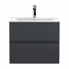 Hudson Reed Urban Wall Hung 2-Drawer Vanity Unit with Basin 2 Satin Anthracite - 600mm Wide