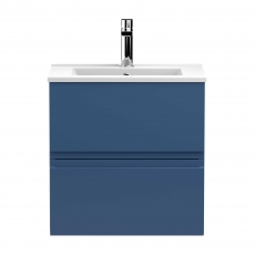 Hudson Reed Urban Wall Hung 2-Drawer Vanity Unit with Basin 2 Satin Blue - 500mm Wide